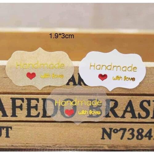 100PCS Diy gold foil sticker label tag Vintage kraft Handmade with love self adhesive sticker label tag clear pvc sticker label