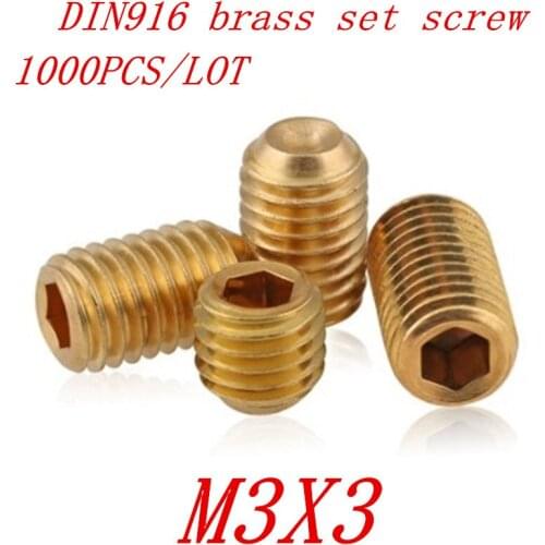 1000Pcs DIN916 m3x3 Brass Cup Point Grub Hex Socket Set Screws Brass Allen Head Hex Socket Srews