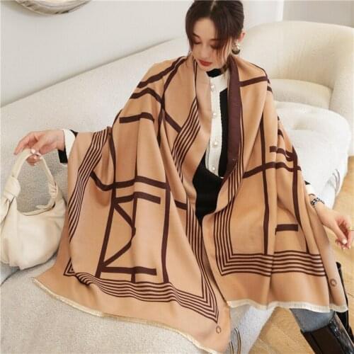 2021 Thick Warm Blanket Scarf Women Cashmere Pashmina Shawls Design Luxury Striped Print Bufanda Hijab Winter Wraps Lady Shawl