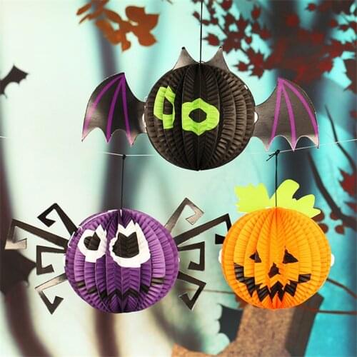 3pcs/set Childrens Cartoon Halloween Family Decoration Supplies Ghost Bat Witch Spider Pumpkin Toy Kawaii Paper Light For Kids