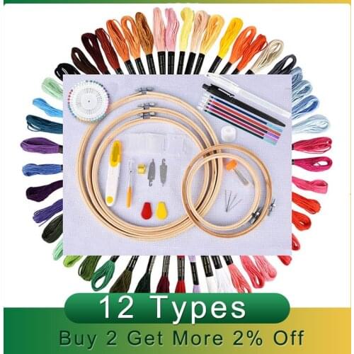 50/100 Colors Skeins Embroidery Pen Needle Set Thread Punch Stitching Knitting Kit Women Mom DIY Sewing Accessories With Tweezer
