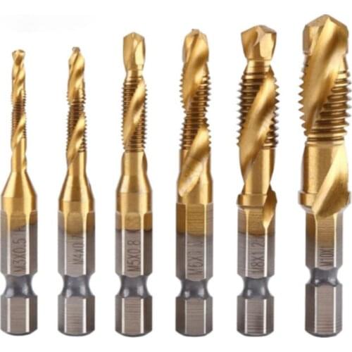 6 шт. M3-M10 сверла с резьбой HSS метчики для деревообработки Метрическая комбинация бит Высокоскоростная сталь титан 1/4