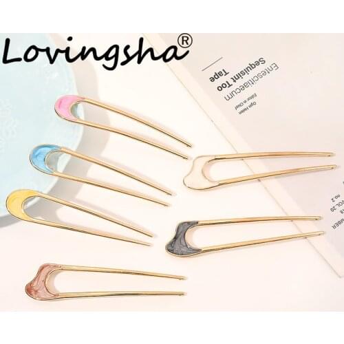 LOVINGSHA Hair Accessories Alloy "U" Style Hair Sticks For Women Girl Candy Color Hair Clamps Ponytail Hair Holder Rope FC272