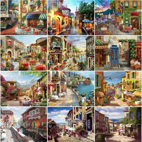 EverShine 5D Diamond Embroidery Street Picture Diamond Painting Full Square Seaside Landscape Rhinestone Mosaic Handmade Hobby