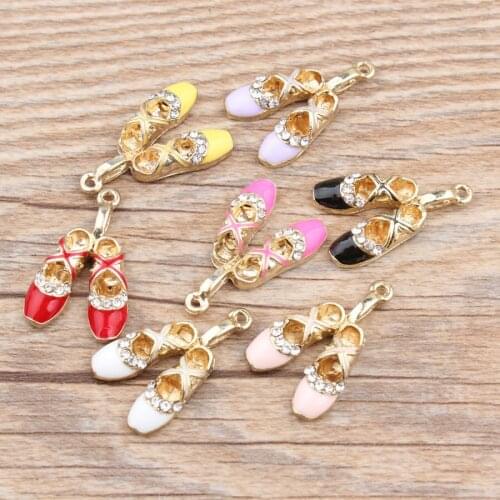 Free Shipping 30PCS Fashion Gilrs Ballet Shoes Oil Drop Alloy Pendant Charms with Rhinestones Paved Enamel Gold Tone Metal Charm