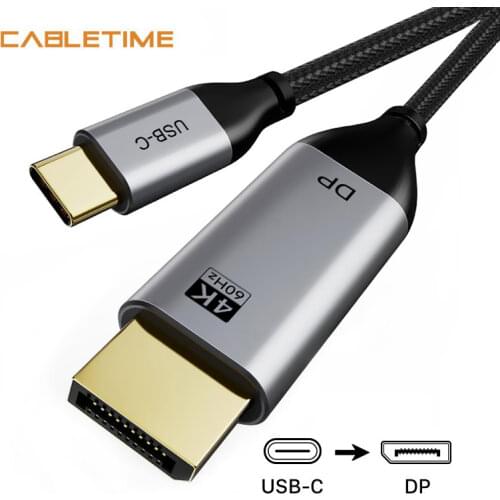 Cabletime Thunderbolt 3 USB C DisplayPort Cable Projetor 4k 60Hz USB Type C Cabo Display Port Cable USB C Cable UHD Video N308