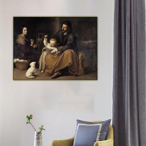 Citon Murillo《The Holy Family with dog》Canvas Art Oil Painting Artwork Poster Picture The Wall Background Decorations Home Decor