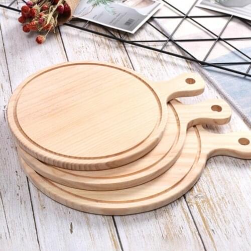 Wooden Pizza Board Round Premium with Handle Cheese Bread Cutting Board for Bread Tools