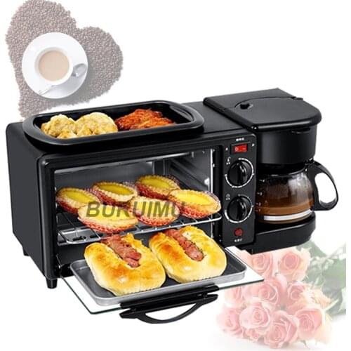 3 In 1 Electric Breakfast Machine Multifunction Coffee Maker Frying Pan Mini Oven Household Bread Pizza Oven Frying Pan