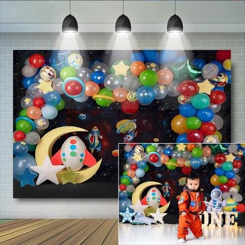 Astronaut Kids Cake Smash Photography Backdrop Space 1st Birthday Spaceship Decoration Kid Boy Photo Studio Photo Backgrounds