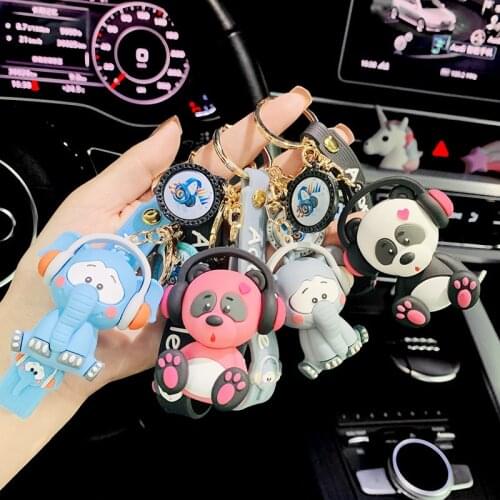 Kawaii Cartoon Creative Music Elephant Panda Doll Key Ring Boys and Girls Backpack Pendant Lovers Pendant Gift