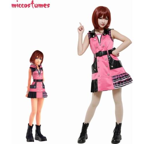KH III Kairi Cosplay Costume Dress Woman Pink Halloween Outfit