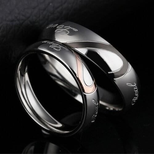 2021 Fashion Lettering Stainless Steel Ring Silver Color Romatic Design Heart Wedding Couple Valentines Day Anniversary Gift