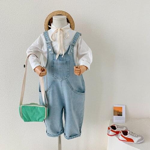 Autumn Baby Girl Denim Overalls Casual Fashion Child Loose Solid Jumpsuit 2-7 Y Toddler Kids New Arrival Overall Pants for Girl
