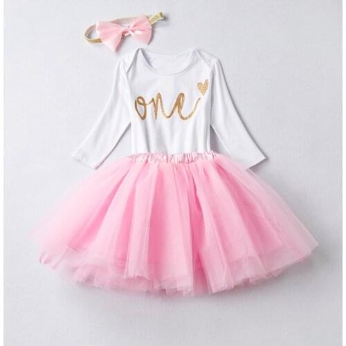 Sweet Pink Princess Girl Baby First Birthday Sets Cake Smash Outfit 1 Year Newborn Baptism Clothes Suits Clothing Sets 12M