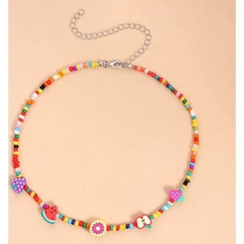 Fashion Colorful Beads Fruit Necklaces for Women Boho Handmade Beaded Cute Lemon Watermelon Choker Necklaces Girls Gift Jewelry