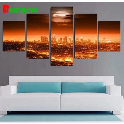 5 PCS Set DIY Diamond Painting Modern City Sunset Landscape Full Square Round Diamond Embroidery Cross Stitch Rhinestones