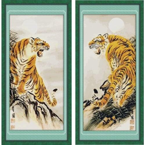 Uphill Tiger Patterns Counted Cross Stitch 11CT Printed 14CT Cross Stitch Sets Animals Cross-Stitch Kits Embroidery Needlework