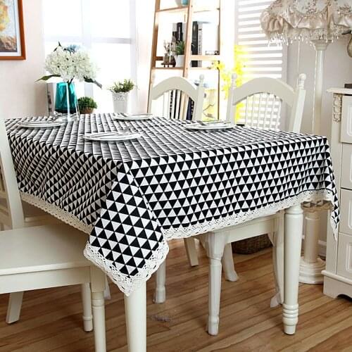 Nordic Flax Black And White Gray Triangle Geometric Lace Rectangular Tablecloth Pendant Tea Table Pad Meal Cloth