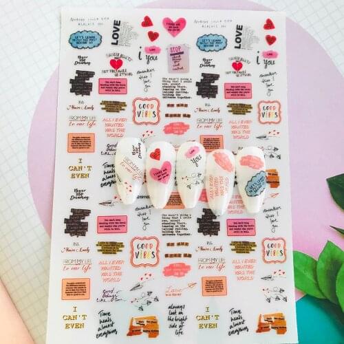 2021 New 3D Self-Adhesive Bohemia Lovly Red Heart Letter Image Nails Stickers for Nails Sticker Decorations Manicure Z0449