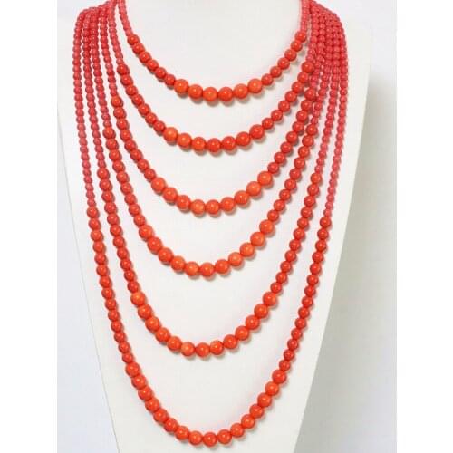 New 6 rows imitation orange coral neckalce for women round beads fashion design elegant weddings party gift charms jewelry B1910