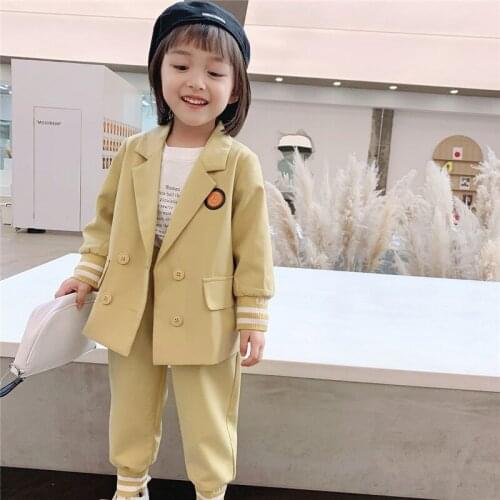 Girls Clothes Casual Spring New Girl Sets Solid Suit Coat Baby Pants Party Costumes Uniforms Clothing For Children 2-8 Year old