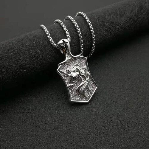 POTCET Neutral Stainless Steel Horsehead Unicorn Titanium Steel Pendant Necklace Geometric Fashion Hip Hop Party Jewelry
