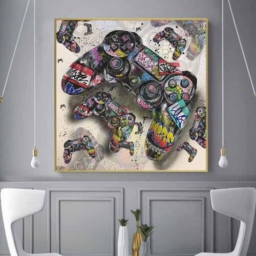 Gamepad Canvas Art Posters and Print Game Handle Abstract Graffiti Art Canvas Paintings on The Wall Picture for Kids Room Decor