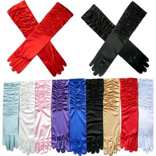 Classic Adult Black White Red Grey Skin Opera/Elbow/Wrist Stretch Satin Finger Long Gloves Women Flapper Gloves Matching Costume