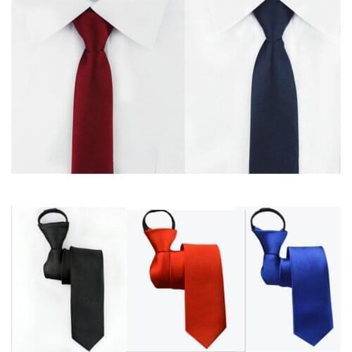Pre-Tied Neck Tie Mens Skinny Zipper Ties Classic Red Black Blue Solid Color Slim Narrow Bridegroom Party Dress Neckties