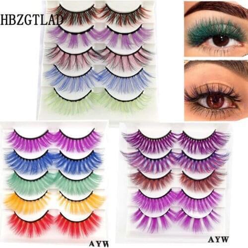 HBZGTLAD 5 Pairs 3D 6D False Colored Eyelashes Natural Real Mink fluffy Style Eye lash Extension Makeup Cosplay Colorful Eyelash
