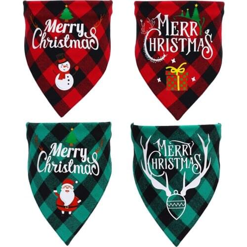 Christmas Dog Bandanas for Large Dogs Classic Plaid Double-Side Reversible Santa Pattern Triangular Bibs Accessories Decoration