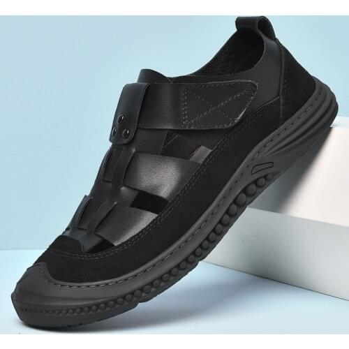 Men Sandals Slides Outdoor Casual Shoes Flats Leather Soft Fashion Summer Anti-skid Breathable Non-slip Beach Flat Fisherman