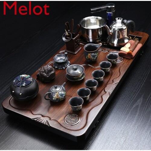 Kung Fu Tea Set Household Ebony Whole Board Log Tea Tray Living Room Office Integrated Set Modern Minimalist luxury tea set