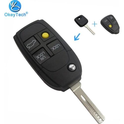 OkeyTech Replacement Flip Folding Auto Car Key Shell Cover Case Uncut Blade Modified 4 Button for Volvo S40 V40 S70 C70 V70 S80