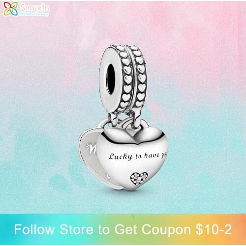 Smuxin 925 Sterling Silver Charm Daughter & Mother In Split Dangle Charm fit Original Pandora Bracelets for Women Jewelry Making