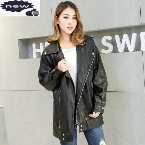 European Women Oversize PU Leather Jackets Boyfriend Retro Motor Rock Coat Female Loose Black Jacket Coats Large Size XS-4XL