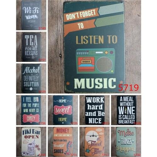 Vintage Metal Poster of Don't Forget To Listen To Music Wi-fi Free Inside Tea for All Reasons Classic Bar Decorative Billboard
