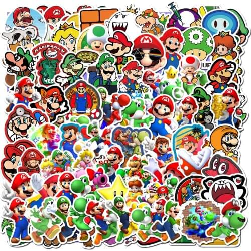 50Pcs Mario Cartoon Waterproof Stickers For Notebook Computer Skateboard Water Cup Suitcase Bedroom Graffiti DIY Sticker Toys
