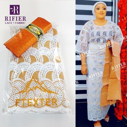 2020 Top Quality Gold Bazin Riche Fabric With Swiss Voile In Switzerland For Gambia Women Daily Dresses Embroidered Dry Laces