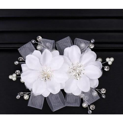 Silver Color Flower Hair Jewelry Women Pearl Headband Crystal Hair Sticks Clip Handmade Bridal Trendy Wedding Hair Accessories