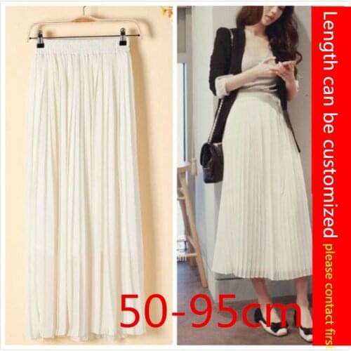 95cm Women Summer High Waist Chiffon Pleated Maxi Skirt Solid Color White Black Boho Beach Holiday A-line Flared Long Skirt