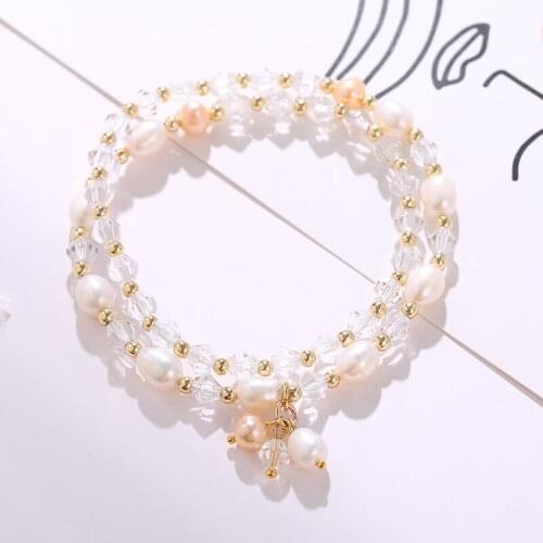 Natural freshwater pearl crystal double bracelet female noble temperament cold wind
