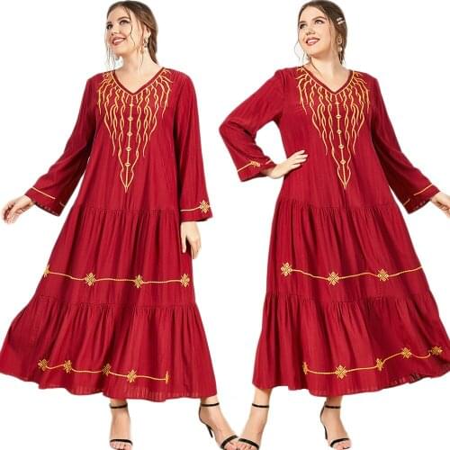 Kaftan Embroidery Women Long Dress Muslim Arabic Abaya Islamic Clothing Ramadan Dubai Middle East Ethnic Style Dubai Turkey New