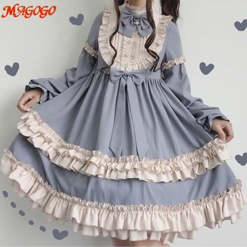 MAGOGO Sweet Lolita Vintage Dress Women Long sleeve Costume Dress Kawaii Loose New Cute Japanese Dress Hot For Girls