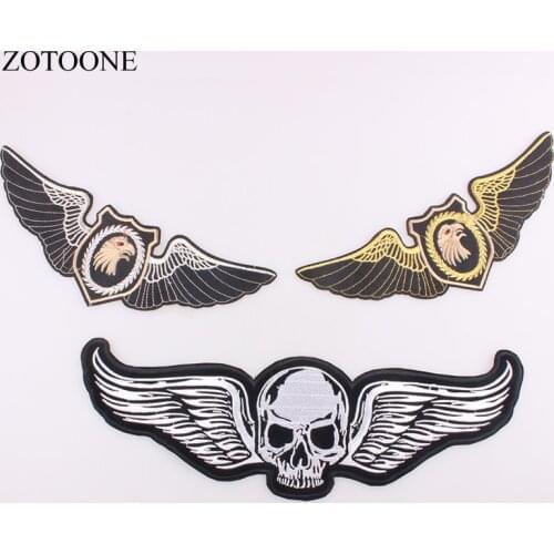 ZOTOONE Big Skull Eagle Embroidered Sewing On Wing Patch Stickers Iron On Patches For Clothing Badge Fabric Applique Supplies F