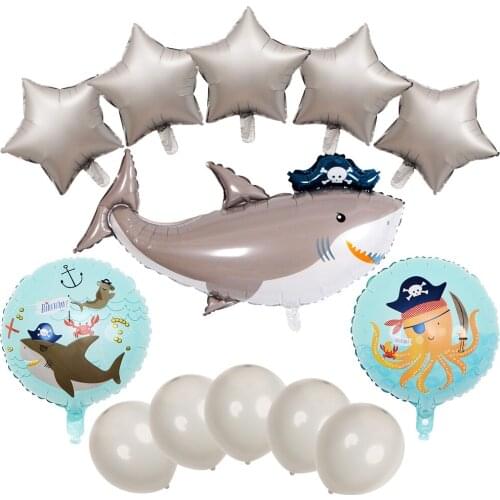 1Set Marine Life Pirate Shark Aluminum Foil Balloon Party Decorations Kids Inflatable Globos Childrens Day Sea Animal Toys