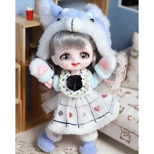 17cm Dimple BJD Doll 21 Movable Joints Christmas Smile Face DIY Bjd Dolls With Wig Bjd Toys Gifts For Girl Handmand Make UP Toy