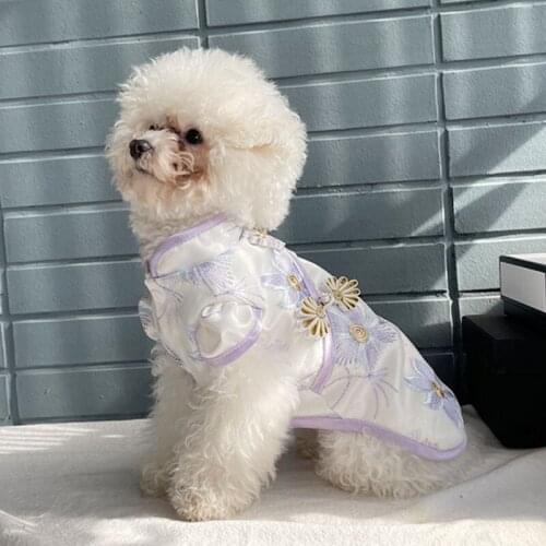 Autumn Winter Dog Dress Handmade Embroidery Tang Suit for Dogs Cheongsam Chinese Style Dress for Pet Yorkie Corgi Teddy Clothes