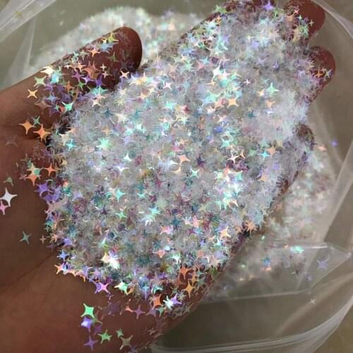 4 Point Star Glitter - 50 grams Iridescent Four Point Stars Glitter, 2mm, 5mm mix,Holographic Mermaid Nail Glitter Sequins,J K81